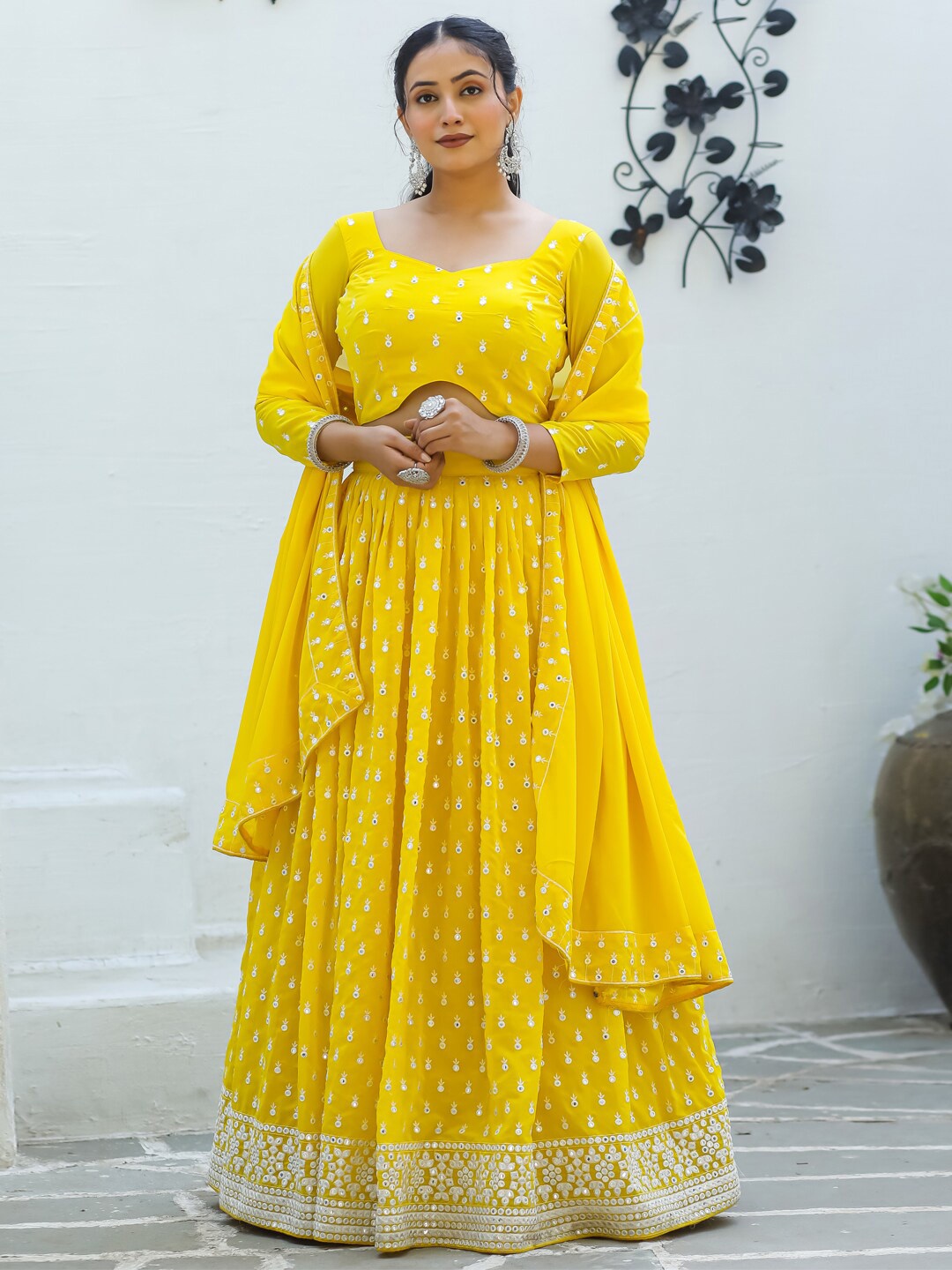 KALINI Embroidered Sequinned Semi-Stitched Lehenga & Unstitched Blouse With Dupatta, Yellow
KALINI Embroidered Sequinned Semi-Stitched Lehenga & Unstitched Blouse With Dupatta, Yellow