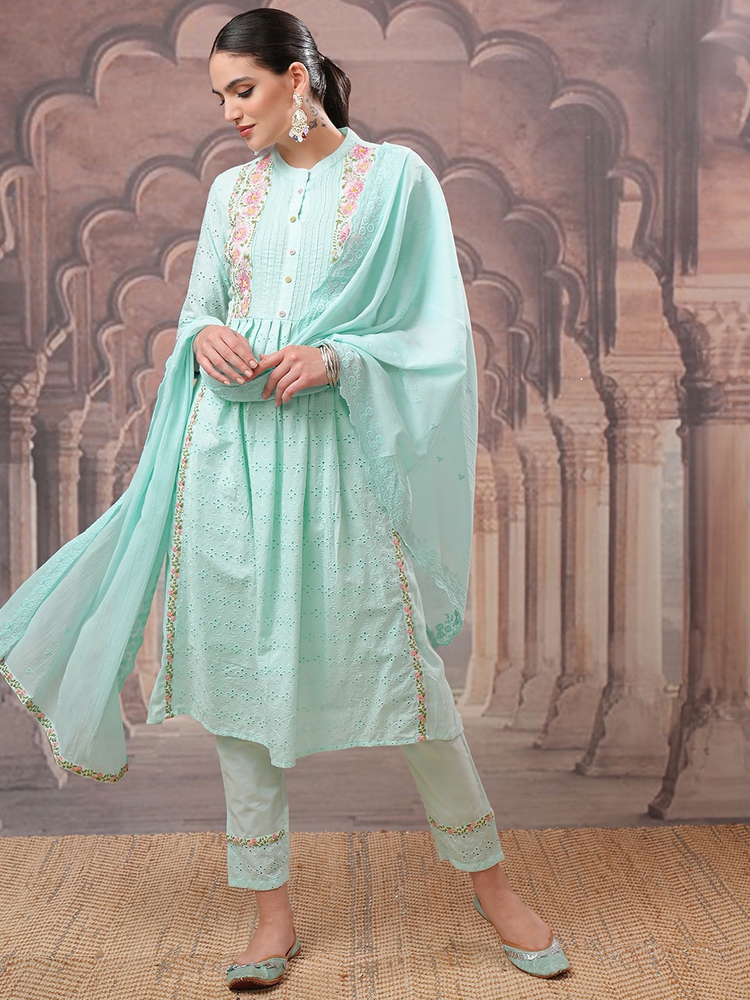Vishudh Embroidered Thread Work Pure Cotton A-Line Kurta with Trousers & With Dupatta, Blue
Vishudh Embroidered Thread Work Pure Cotton A-Line Kurta with Trousers & With Dupatta, Blue