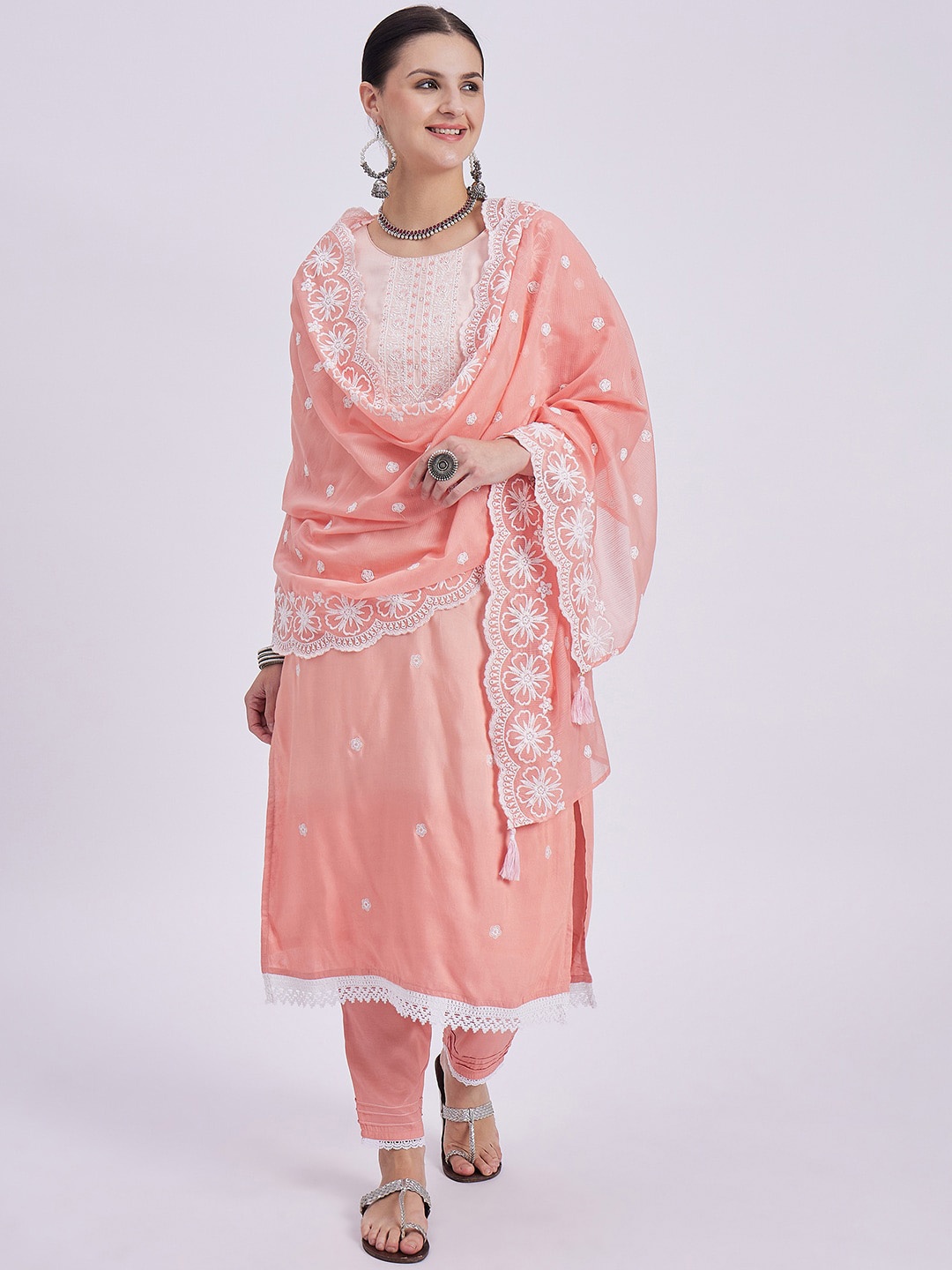 Knitstudio Floral Embroidered Round Thread Work Straight Kurta with Trousers & Dupatta, Peach
Knitstudio Floral Embroidered Round Thread Work Straight Kurta with Trousers & Dupatta, Peach
