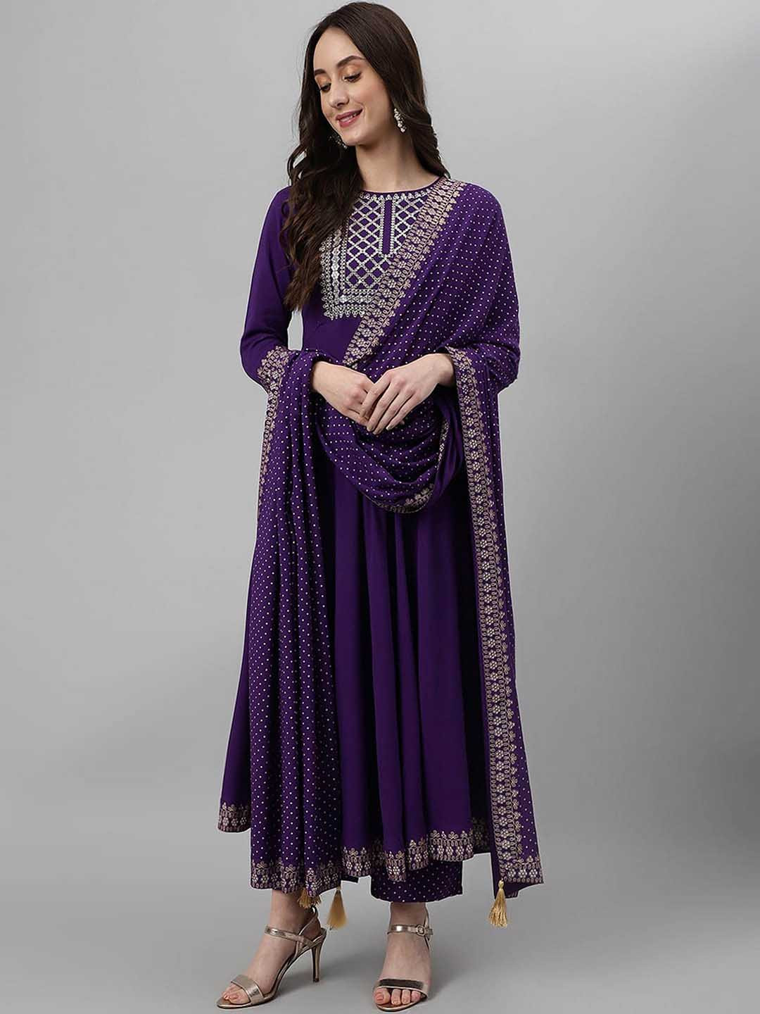 AARYAHI Floral Yoke Design Empire Thread Work Empire Anarkali Kurta with Palazzo & Dupatta, Purple
AARYAHI Floral Yoke Design Empire Thread Work Empire Anarkali Kurta with Palazzo & Dupatta, Purple