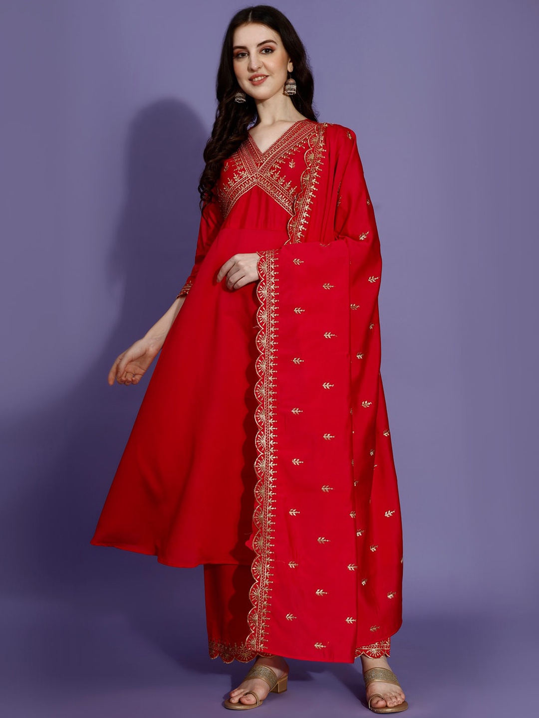 KALINI Ethnic Motifs Embroidered V-Neck Empire A-Line Kurta with Palazzos & Dupatta, Pink
KALINI Ethnic Motifs Embroidered V-Neck Empire A-Line Kurta with Palazzos & Dupatta, Pink