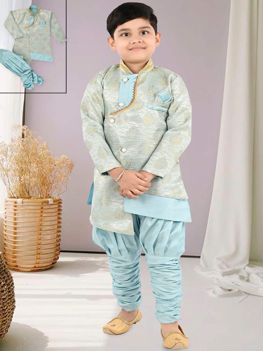 BAESD Boys Floral Printed Mandarin Collar Long Sleeves Kurta with Dhoti Pants, Turquoise blue
BAESD Boys Floral Printed Mandarin Collar Long Sleeves Kurta with Dhoti Pants, Turquoise blue