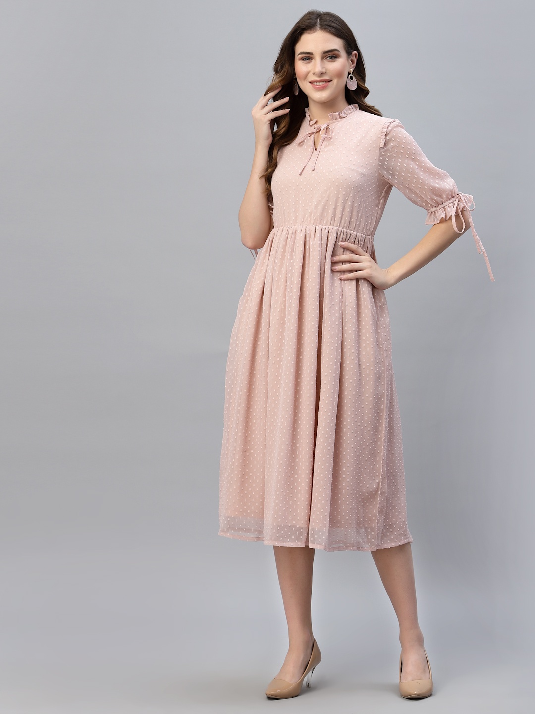 HOUSE OF KKARMA Self Design Tie Up Neck Georgette Fit & Flare Midi Dress, Peach
HOUSE OF KKARMA Self Design Tie Up Neck Georgette Fit & Flare Midi Dress, Peach