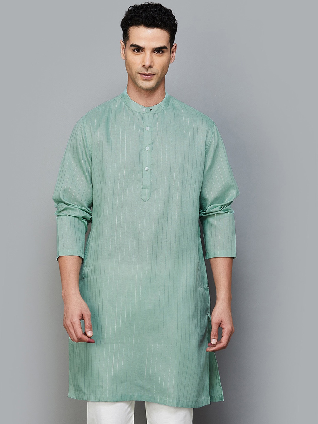 Melange by Lifestyle Striped Cotton Mandarin Collar Long Sleeves Straight Kurta, Green
Melange by Lifestyle Striped Cotton Mandarin Collar Long Sleeves Straight Kurta, Green