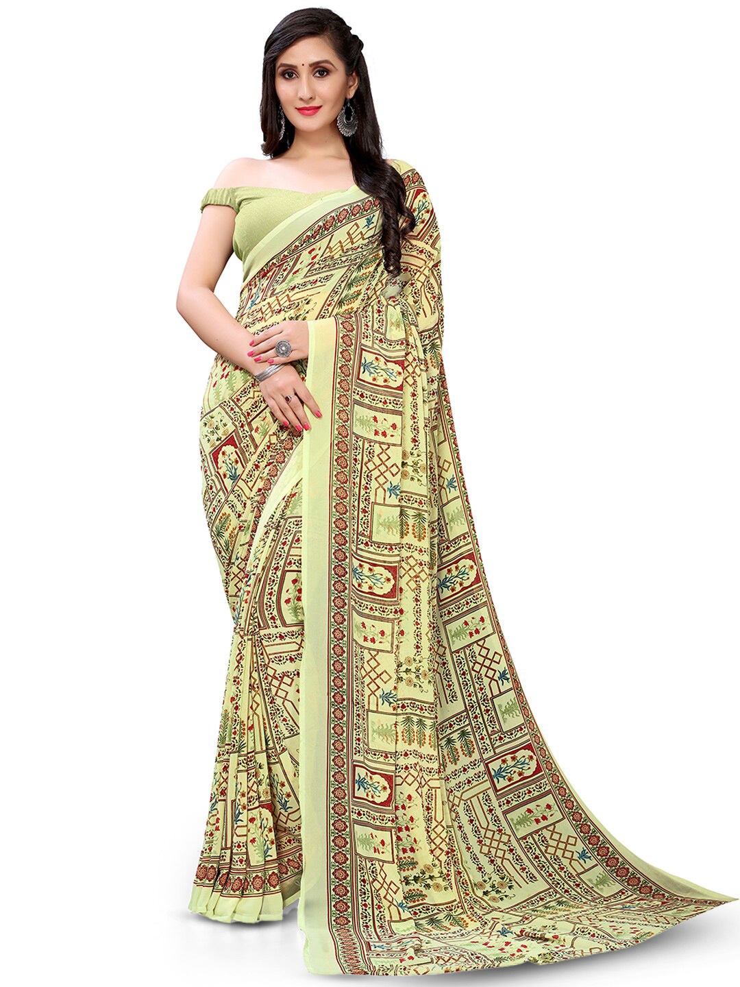 Mitera Floral Printed Saree, Green