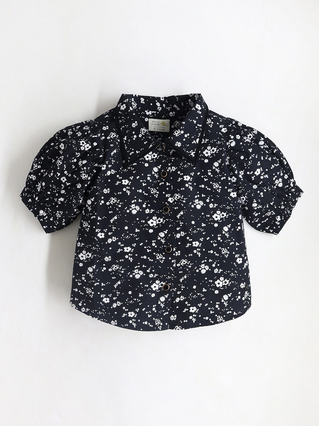 Cherry Crumble Girls Floral Printed Shirt Collar Puff Sleeves Pure Cotton Shirt Style Top, Black
Cherry Crumble Girls Floral Printed Shirt Collar Puff Sleeves Pure Cotton Shirt Style Top, Black