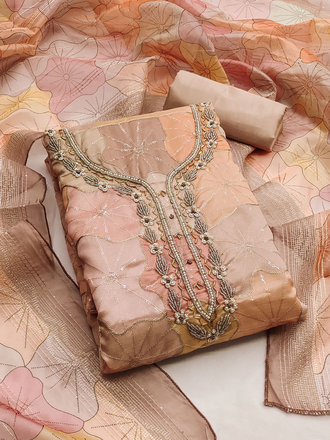SHADOW & SAINING Floral Beads And Stones Embroidered Organza Unstitched Dress Material, Peach
SHADOW & SAINING Floral Beads And Stones Embroidered Organza Unstitched Dress Material, Peach