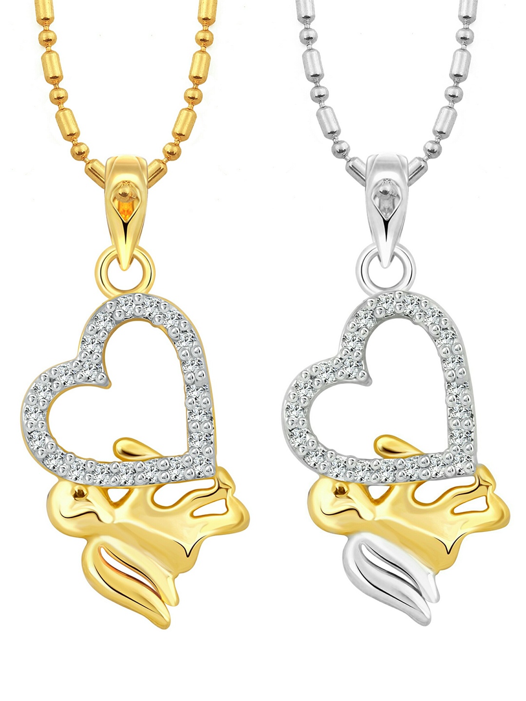 Vighnaharta Set Of 2 Silver-Plated CZ-Stone Studded Heart Shaped Pendants With Chains, Gold
Vighnaharta Set Of 2 Silver-Plated CZ-Stone Studded Heart Shaped Pendants With Chains, Gold