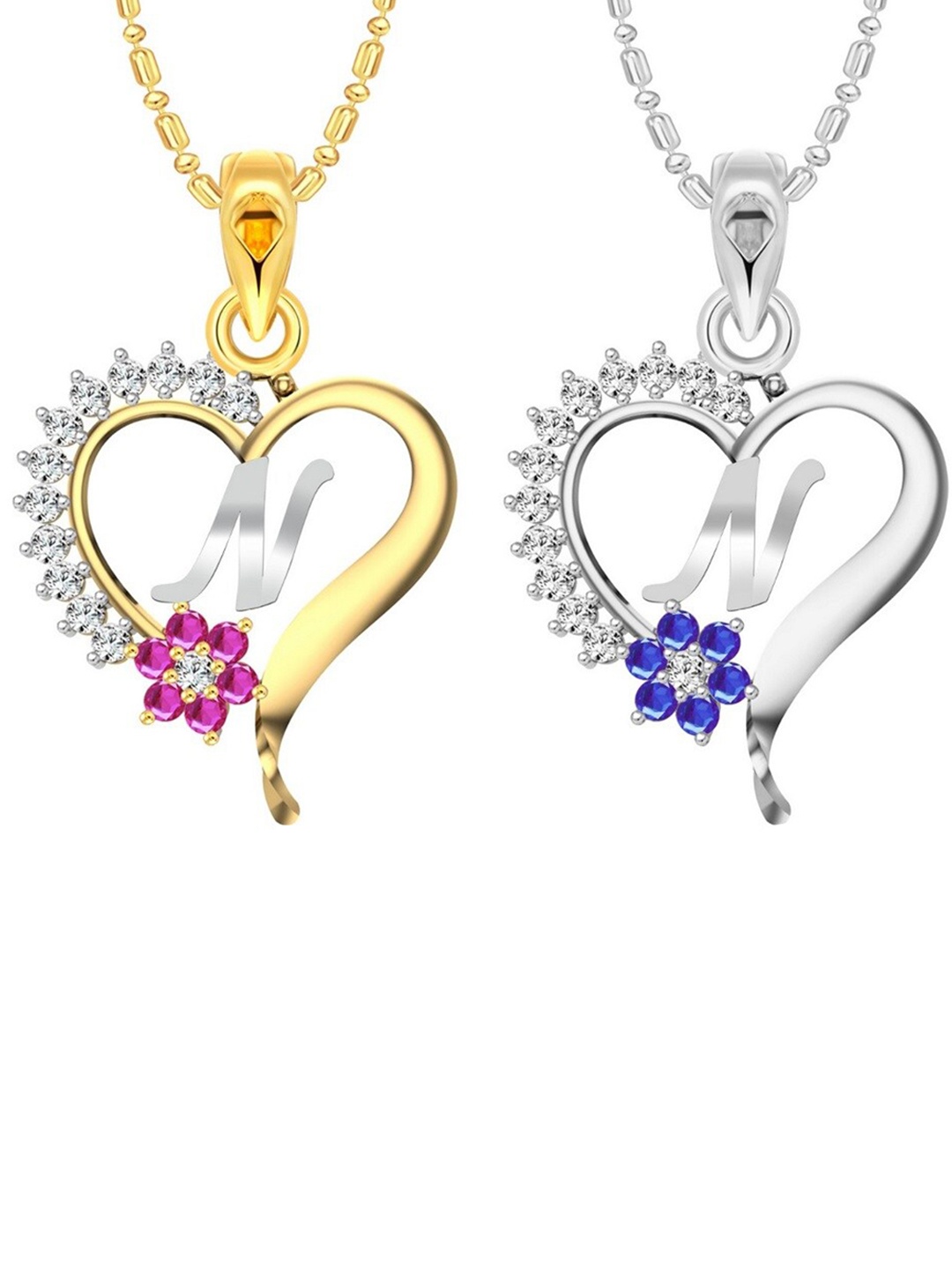 Vighnaharta Set Of 2 Brass-Plated Cubic Zirconia Heart Shaped Pendants with Chains, Gold
Vighnaharta Set Of 2 Brass-Plated Cubic Zirconia Heart Shaped Pendants with Chains, Gold