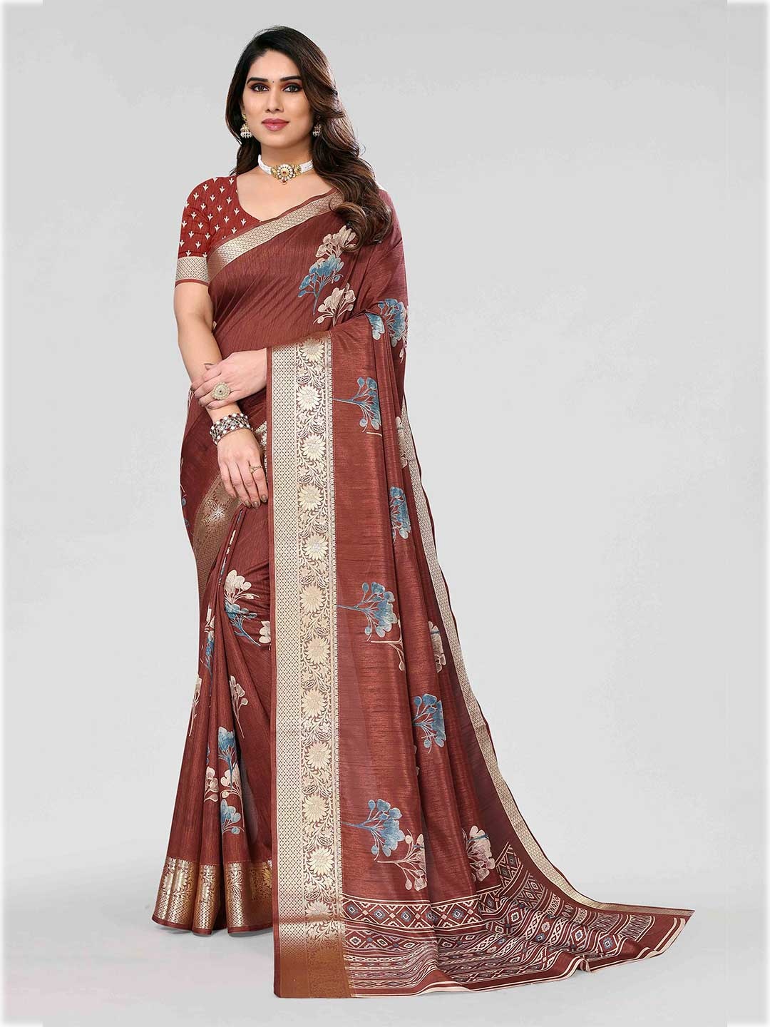 HALFSAREE STUDIO Floral Zari Art Silk Saree, Pink