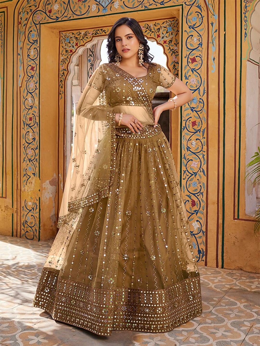 SHOPGARB Embroidered Sequinned Semi-Stitched Lehenga & Unstitched Blouse With Dupatta, Brown
SHOPGARB Embroidered Sequinned Semi-Stitched Lehenga & Unstitched Blouse With Dupatta, Brown