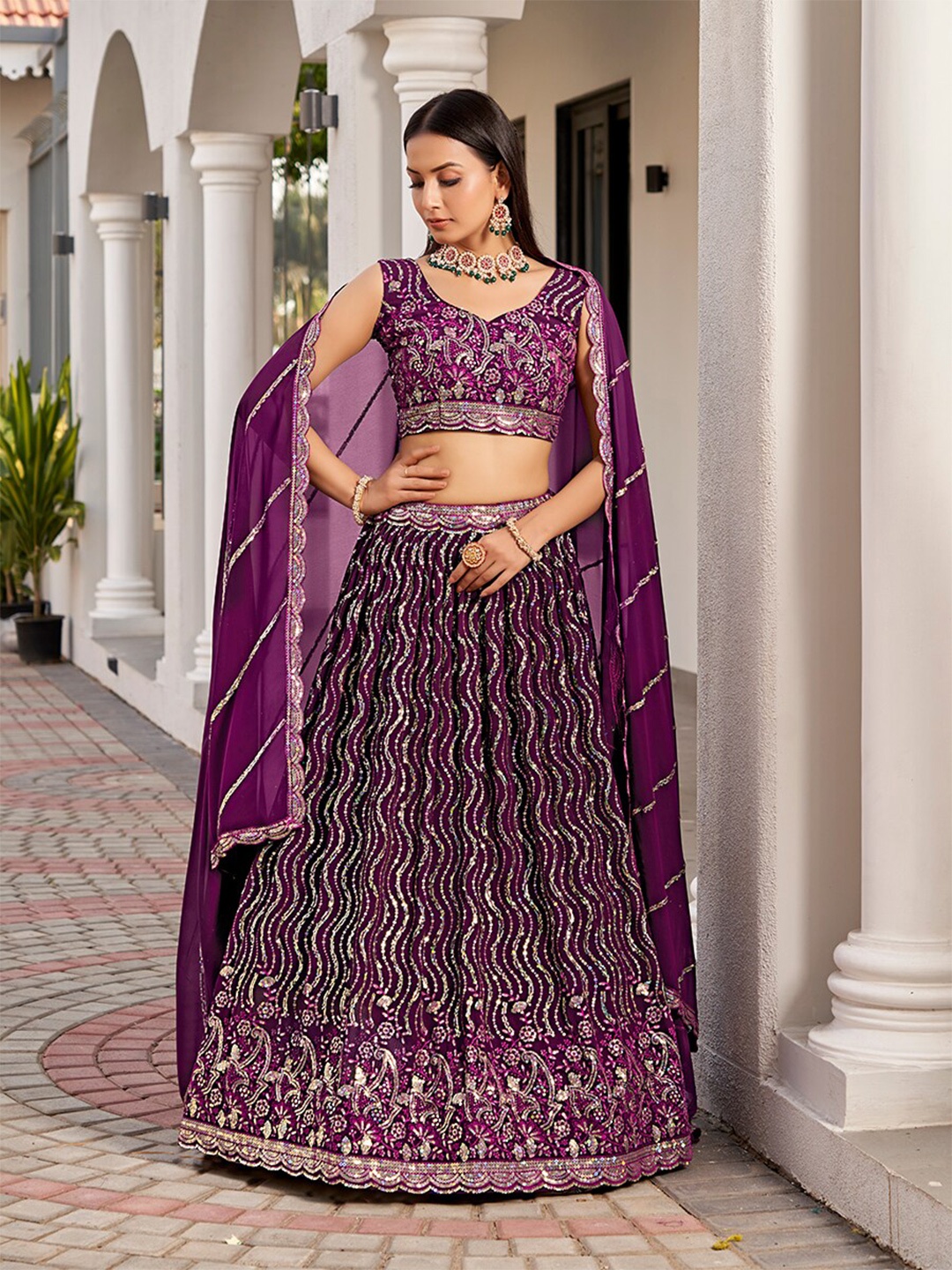 SHOPGARB Embroidered Sequinned Semi-Stitched Lehenga & Unstitched Blouse With Dupatta, Purple
SHOPGARB Embroidered Sequinned Semi-Stitched Lehenga & Unstitched Blouse With Dupatta, Purple