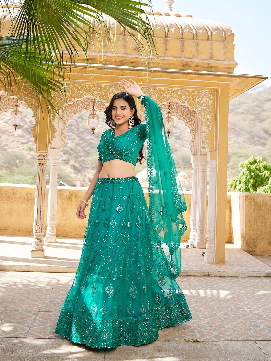 SHOPGARB Embroidered Sequinned Semi-Stitched Lehenga & Unstitched Blouse With Dupatta, Green
SHOPGARB Embroidered Sequinned Semi-Stitched Lehenga & Unstitched Blouse With Dupatta, Green