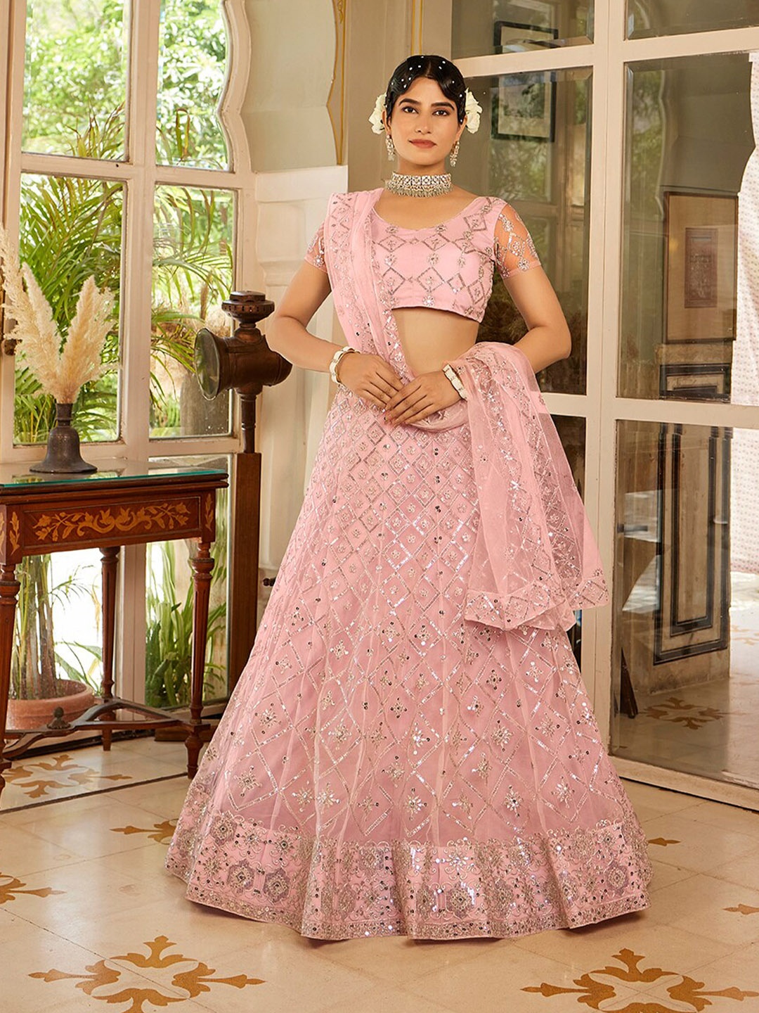 SHOPGARB Embroidered Sequinned Semi-Stitched Lehenga & Unstitched Blouse With Dupatta, Pink
SHOPGARB Embroidered Sequinned Semi-Stitched Lehenga & Unstitched Blouse With Dupatta, Pink