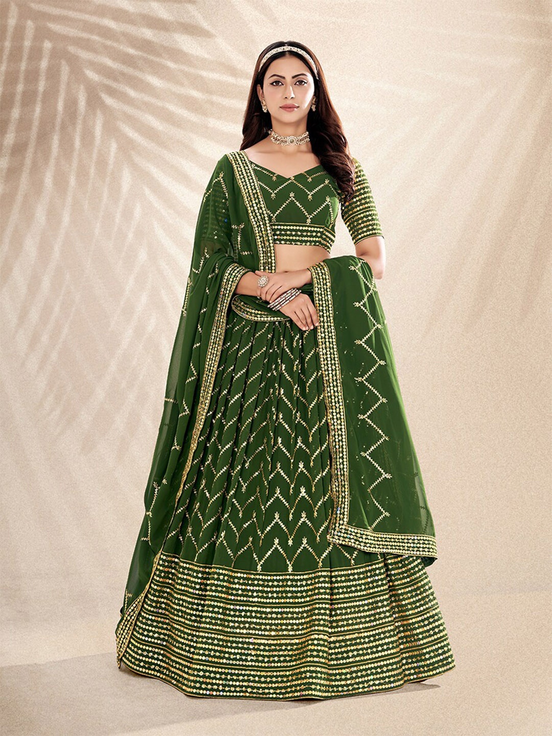 SHOPGARB Embroidered Sequinned Semi-Stitched Lehenga & Unstitched Blouse With Dupatta, Green
SHOPGARB Embroidered Sequinned Semi-Stitched Lehenga & Unstitched Blouse With Dupatta, Green