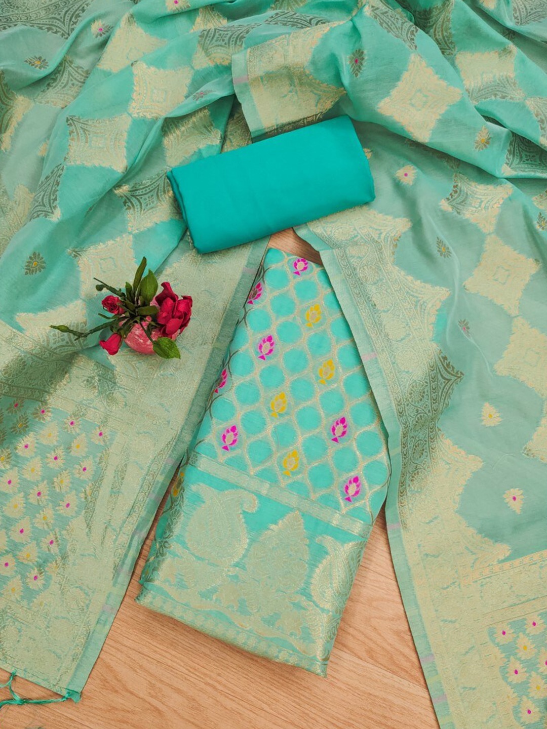KALINI Ethnic Motifs Woven Design Zari Art Silk Unstitched Dress Material, Sea green
KALINI Ethnic Motifs Woven Design Zari Art Silk Unstitched Dress Material, Sea green