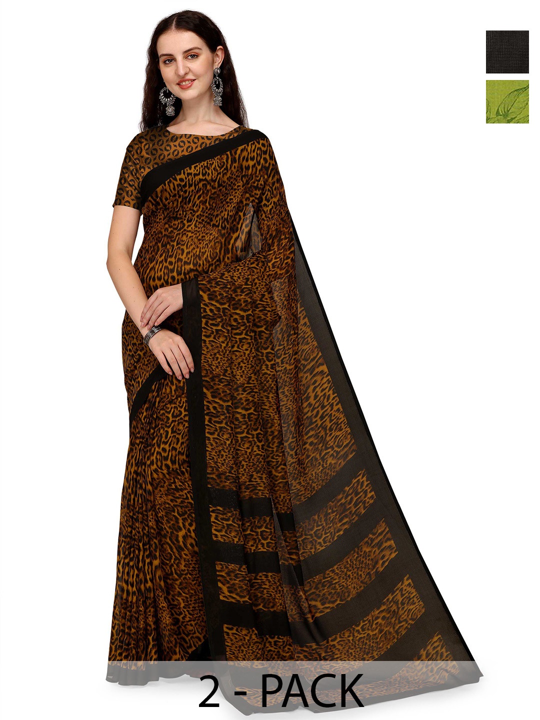 ANAND SAREES Selection Of 2 Printed Sarees, Brown