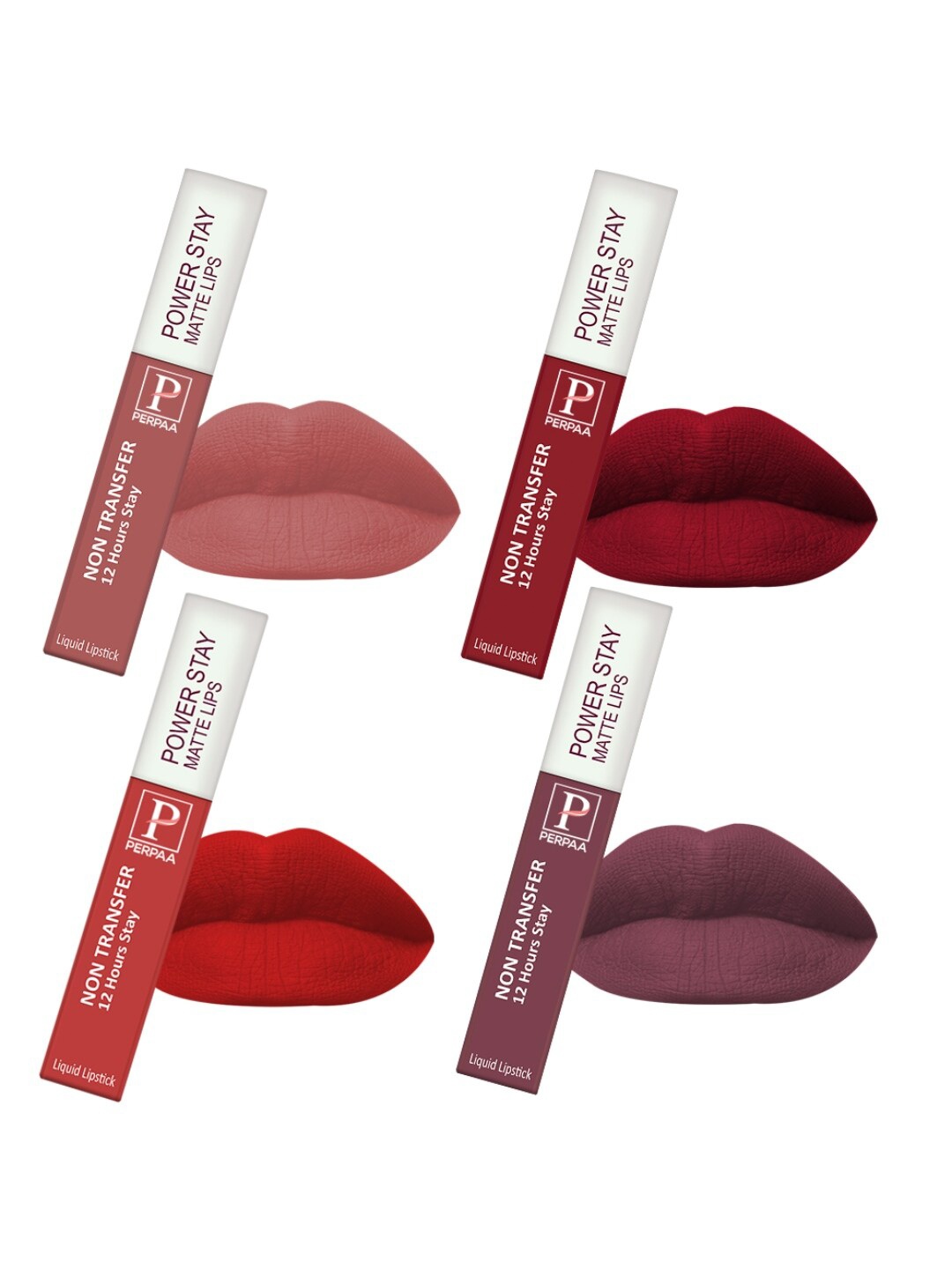 

PERPAA Set Of 4 Power Stay Long Lasting Liquid Matte Lipsticks - 5 ml Each - 21-22-01-23, Red