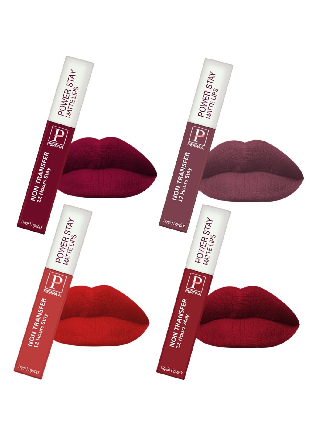 PERPAA Power Stay Set Of 4 Liquid Matte Lipstick - 5ml Each-Apple Red-Mauve-Red-Cherry Red, Multi
PERPAA Power Stay Set Of 4 Liquid Matte Lipstick - 5ml Each-Apple Red-Mauve-Red-Cherry Red, Multi