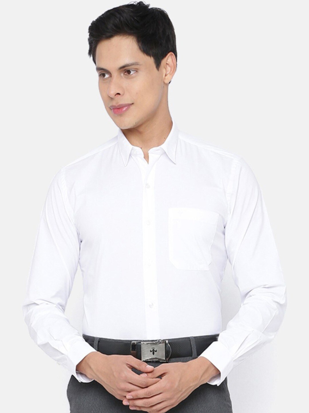Ramraj Slim Fit Long Sleeves Pure Cotton Formal Shirt, White