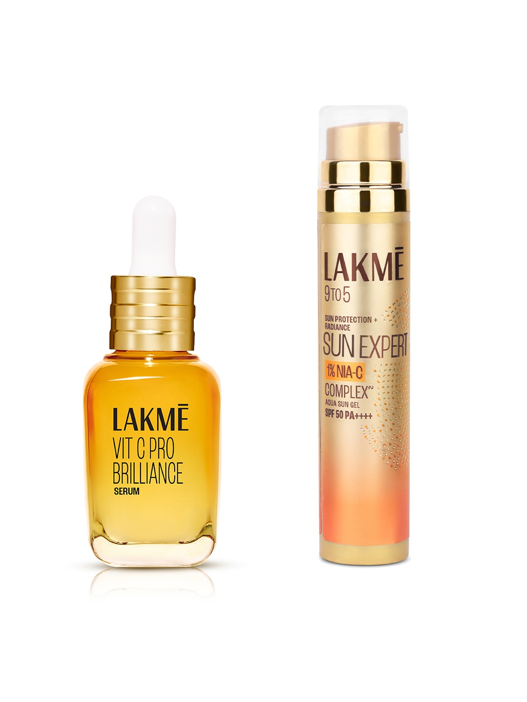 Lakme Set of Vit C Pro Brilliance Serum 15ml & 9to5 Sun Expert Sunscreen SPF50 56g, Gold
Lakme Set of Vit C Pro Brilliance Serum 15ml & 9to5 Sun Expert Sunscreen SPF50 56g, Gold