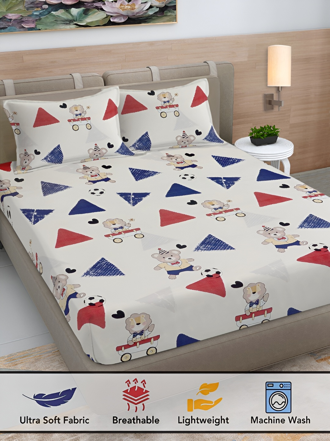 FABINALIV White & Blue Cartoon Print 300 TC Super King Size Bedsheet with 2 Pillow Covers
FABINALIV White & Blue Cartoon Print 300 TC Super King Size Bedsheet with 2 Pillow Covers