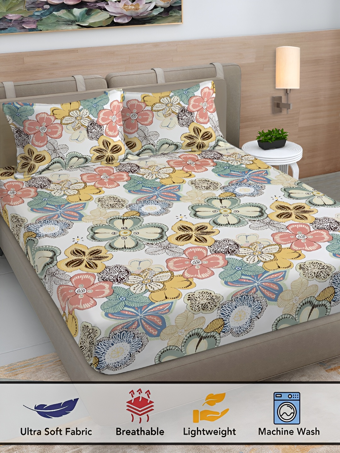 FABINALIV White & Blue Floral Print 300 TC Super King Size Bedsheet with 2 Pillow Covers
FABINALIV White & Blue Floral Print 300 TC Super King Size Bedsheet with 2 Pillow Covers