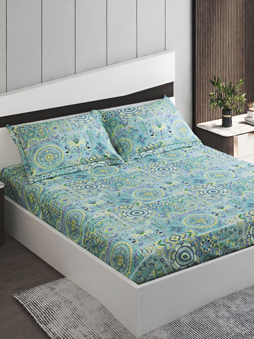 Home Centre Green Ethnic Motifs 144 TC Cotton Fitted King Bedsheet with Pillow Covers
Home Centre Green Ethnic Motifs 144 TC Cotton Fitted King Bedsheet with Pillow Covers