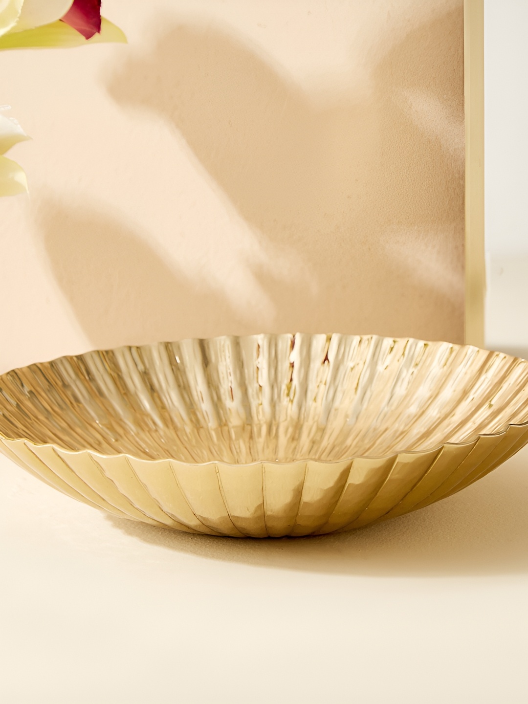 Home Centre Gold Toned Metal Ribbed Decorative Bowl