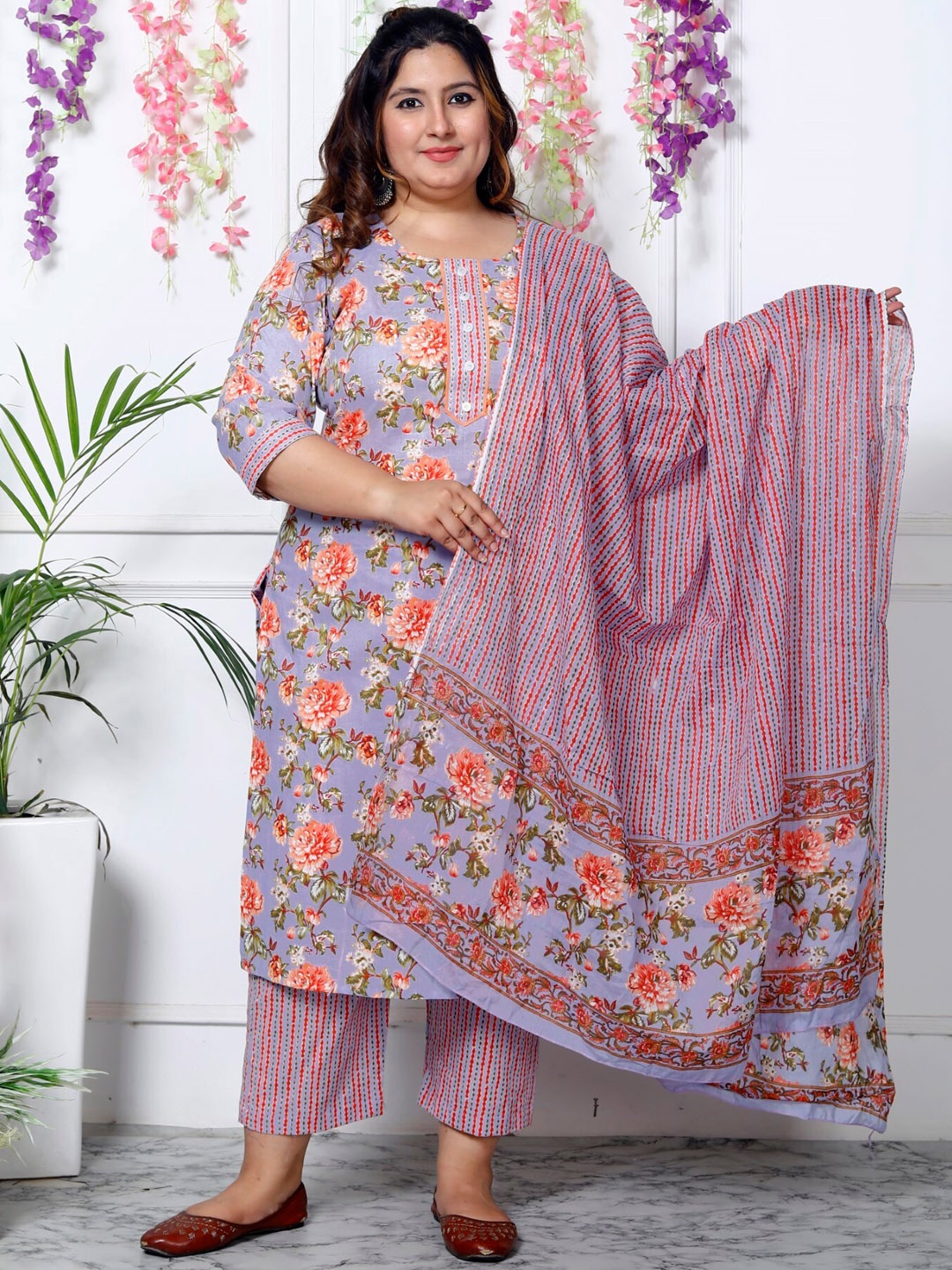 Swasti Plus Size Floral Printed Sequinned Pure Cotton Kurta With Trouser & Dupatta, Blue
Swasti Plus Size Floral Printed Sequinned Pure Cotton Kurta With Trouser & Dupatta, Blue