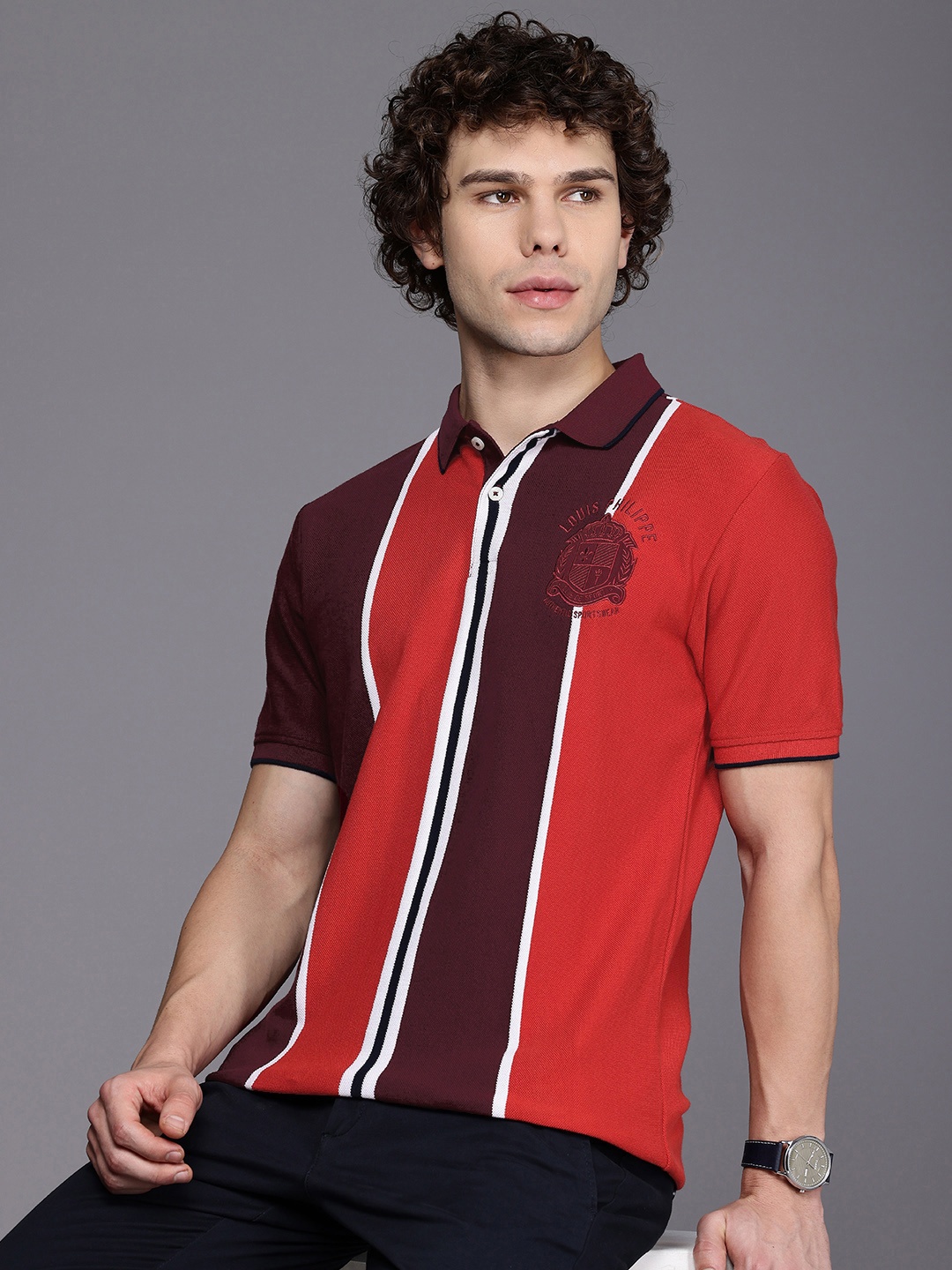 Louis Philippe Sport Brand Logo Embroidered Striped Pure Cotton Slim Fit T-shirt, Maroon
Louis Philippe Sport Brand Logo Embroidered Striped Pure Cotton Slim Fit T-shirt, Maroon