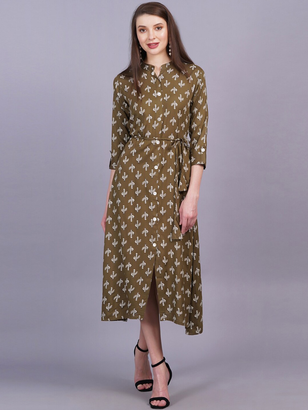 KALINI Ethnic Motifs Printed Mandarin Collar Tie-Ups Detail A-Line Midi Kurta, Brown
KALINI Ethnic Motifs Printed Mandarin Collar Tie-Ups Detail A-Line Midi Kurta, Brown