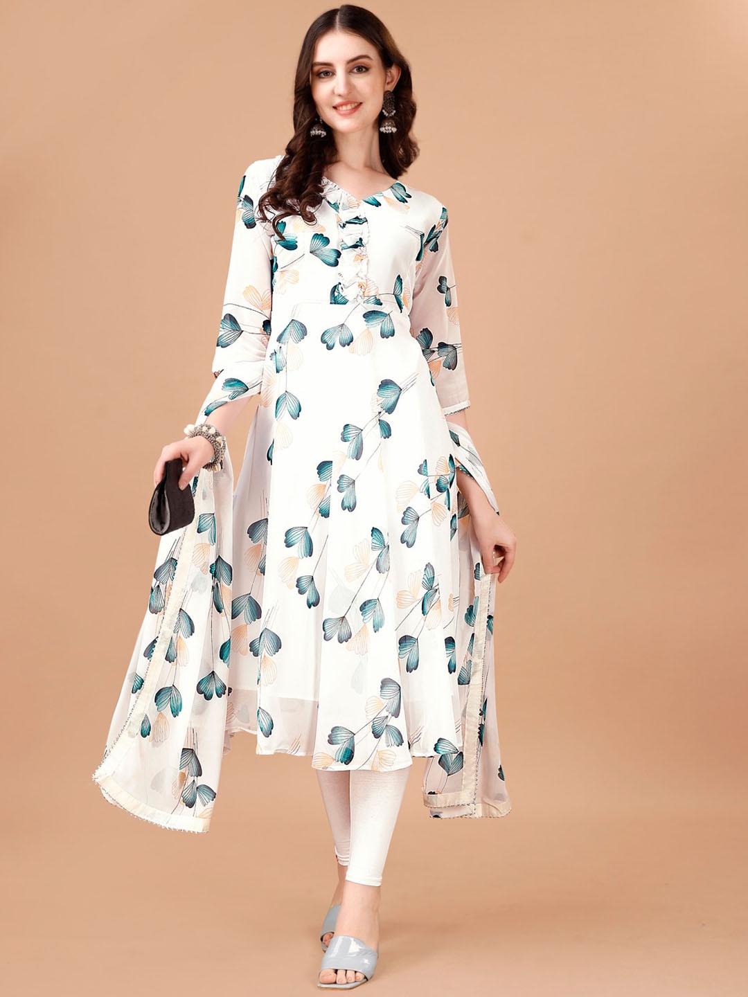 PMD Fashion Floral Printed Gotta Patti Georgette Anarkali Kurta With Dupatta, White
PMD Fashion Floral Printed Gotta Patti Georgette Anarkali Kurta With Dupatta, White