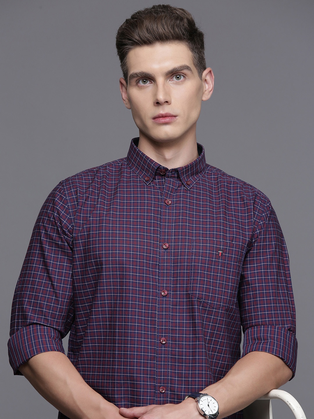 Louis Philippe Sport Pure Cotton Super Slim Fit Opaque Checked Casual Shirt, Navy blue
Louis Philippe Sport Pure Cotton Super Slim Fit Opaque Checked Casual Shirt, Navy blue