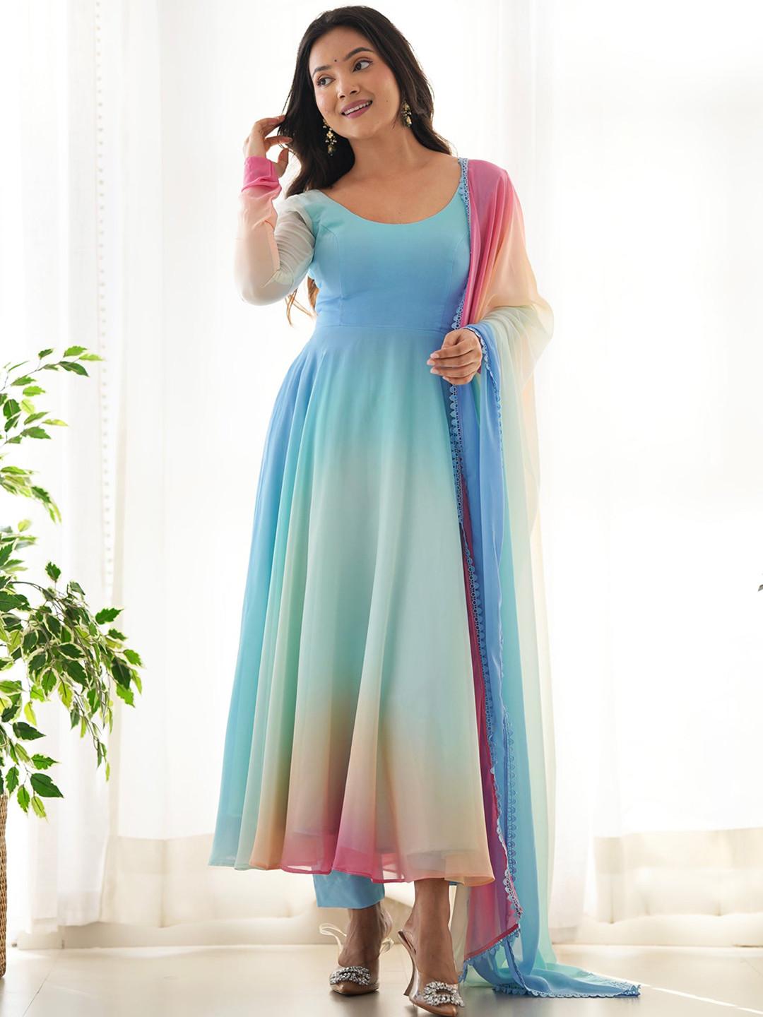 N N ENTERPRISE Ombre Dyed Regular Kurta with Trousers & With Dupatta, Blue 
N N ENTERPRISE Ombre Dyed Regular Kurta with Trousers & With Dupatta, Blue