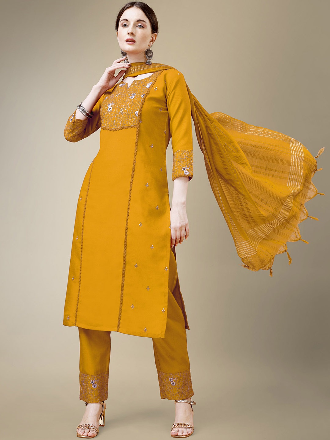 BAPS Embroidered Regular Gotta Patti Pure Cotton Kurta With Trousers & Dupatta, Yellow
BAPS Embroidered Regular Gotta Patti Pure Cotton Kurta With Trousers & Dupatta, Yellow