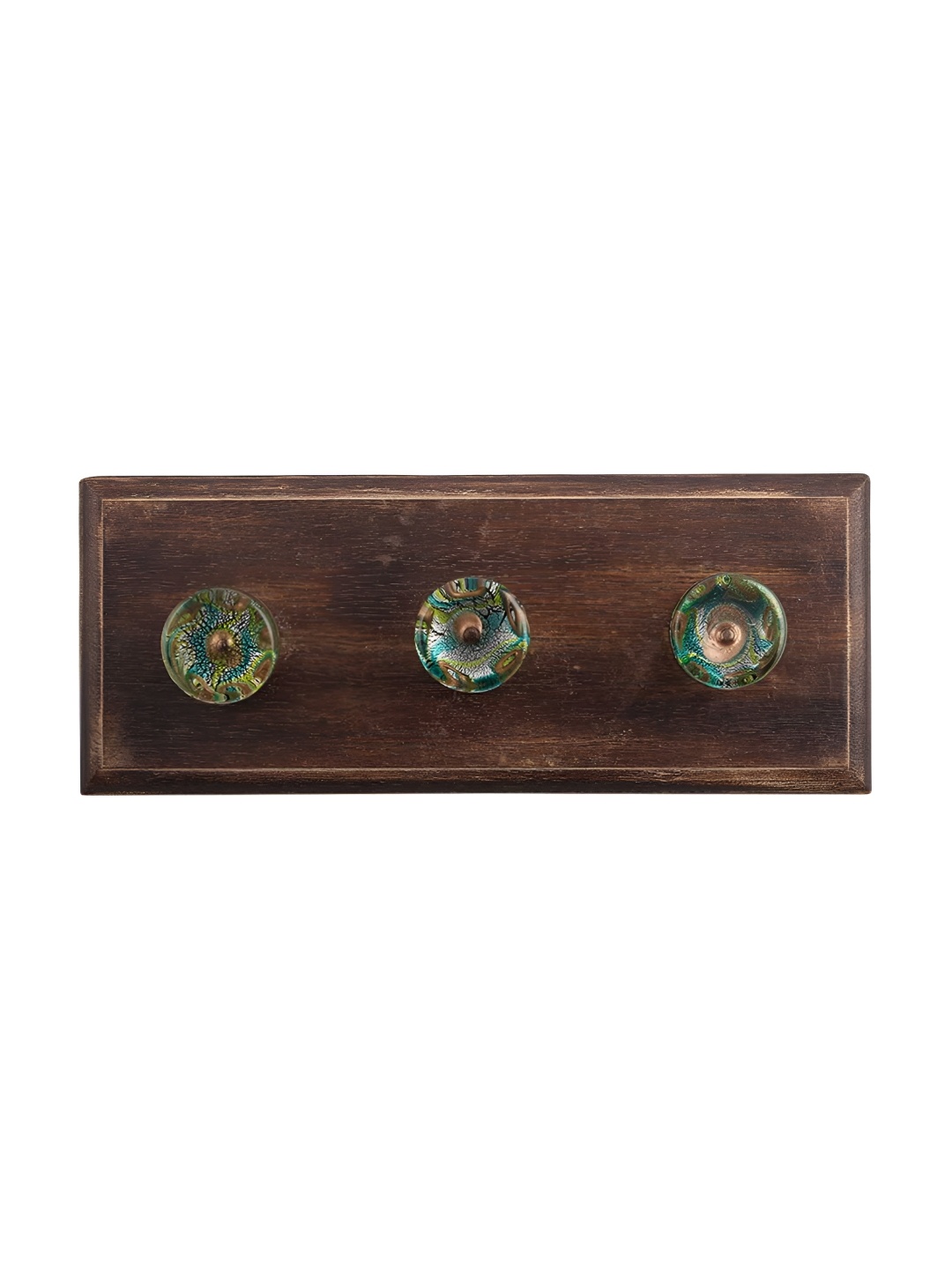 Indianshelf Green & Blue Peacock Feather Printed Wooden Wall Hooks Key Holder, Brown
Indianshelf Green & Blue Peacock Feather Printed Wooden Wall Hooks Key Holder, Brown