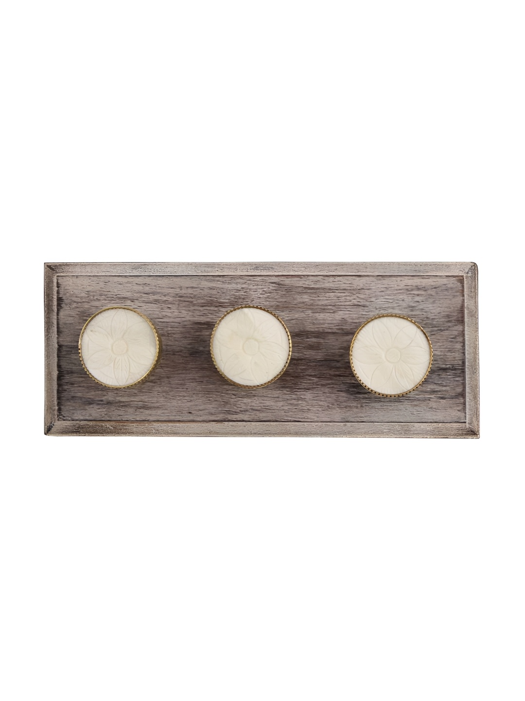 Indianshelf Cream & Brown Wooden Wall 3 Hooks Key Holder