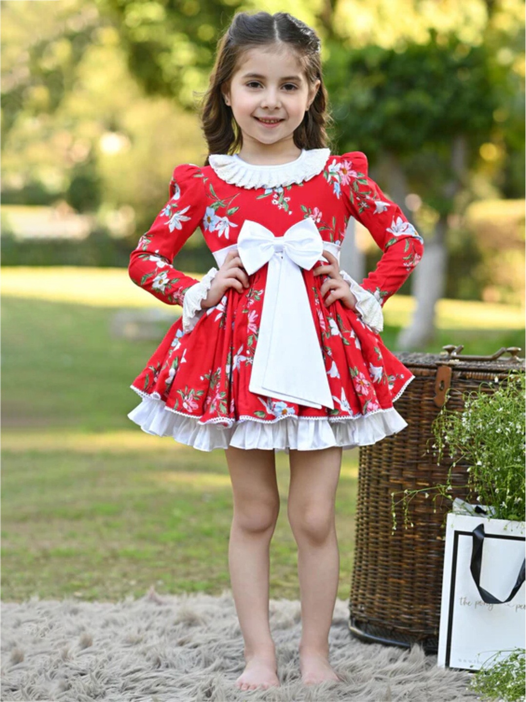 THE PONY & PEONY CO. Girls Floral Printed Ruffled Layered & Bow Cotton Fit & Flare Dress, Red
THE PONY & PEONY CO. Girls Floral Printed Ruffled Layered & Bow Cotton Fit & Flare Dress, Red