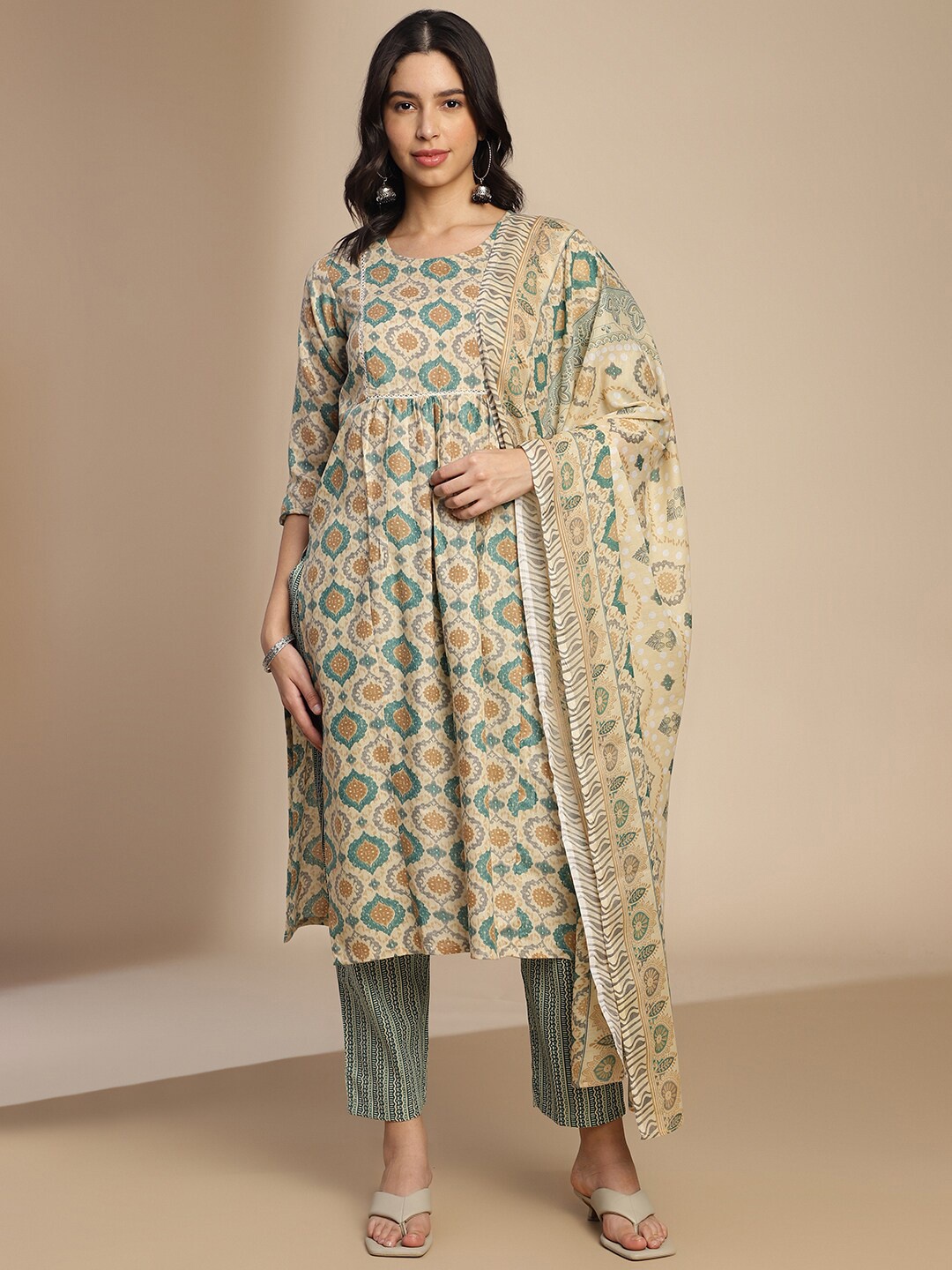 KALINI Ethnic Motifs Printed Round Neck Empire A-Line Kurta with Trousers & With Dupatta, Green
KALINI Ethnic Motifs Printed Round Neck Empire A-Line Kurta with Trousers & With Dupatta, Green