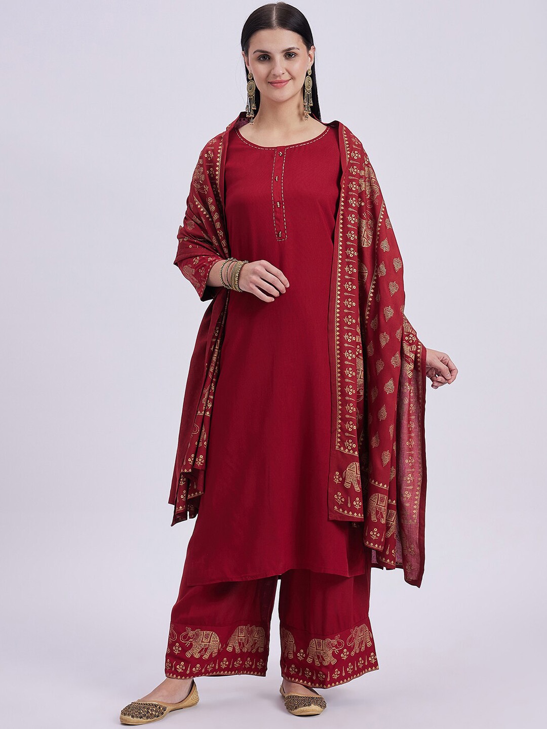 Knitstudio Regular Round Neck Three-Quarter Sleeves A-Line Kurta With Palazzo & Dupatta, Maroon
Knitstudio Regular Round Neck Three-Quarter Sleeves A-Line Kurta With Palazzo & Dupatta, Maroon