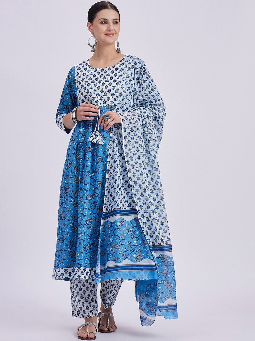 Knitstudio Floral Printed Round Neck Empire Anarkali Kurta With Trouser & Dupatta, Blue
Knitstudio Floral Printed Round Neck Empire Anarkali Kurta With Trouser & Dupatta, Blue