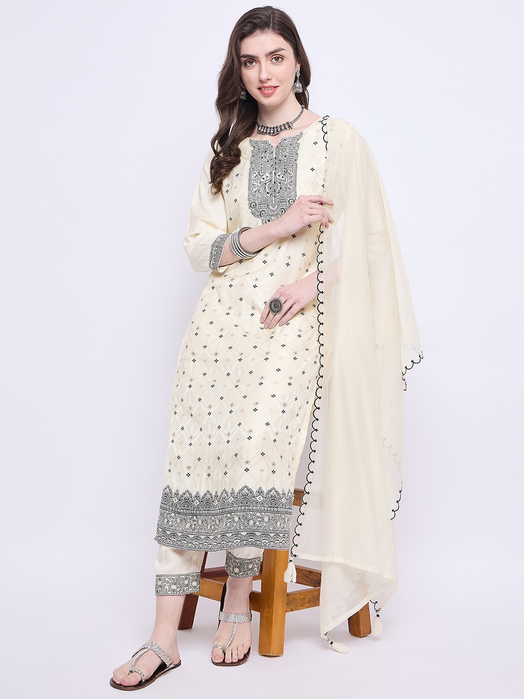 Knitstudio Ethnic Motifs Embroidered Thread Work Straight Kurta With Trouser & Dupatta, Cream
Knitstudio Ethnic Motifs Embroidered Thread Work Straight Kurta With Trouser & Dupatta, Cream