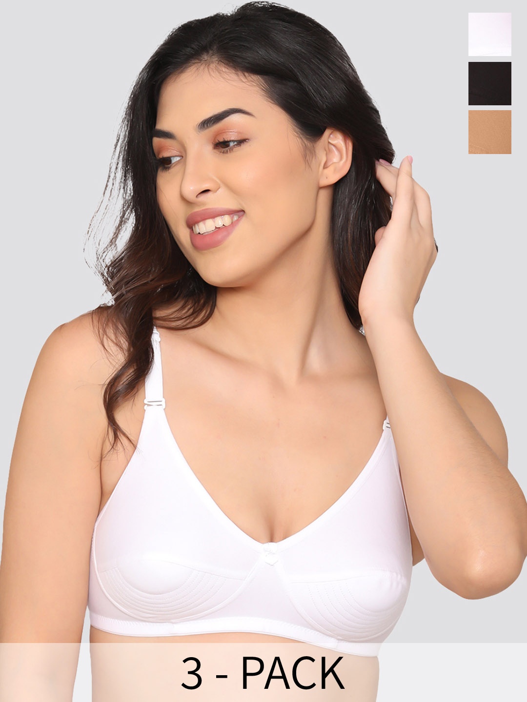 Kalyani Pranika Pack of 3 Full Coverage Side Stitching Everyday Bra BLK-ND-WHT, Black
Kalyani Pranika Pack of 3 Full Coverage Side Stitching Everyday Bra BLK-ND-WHT, Black