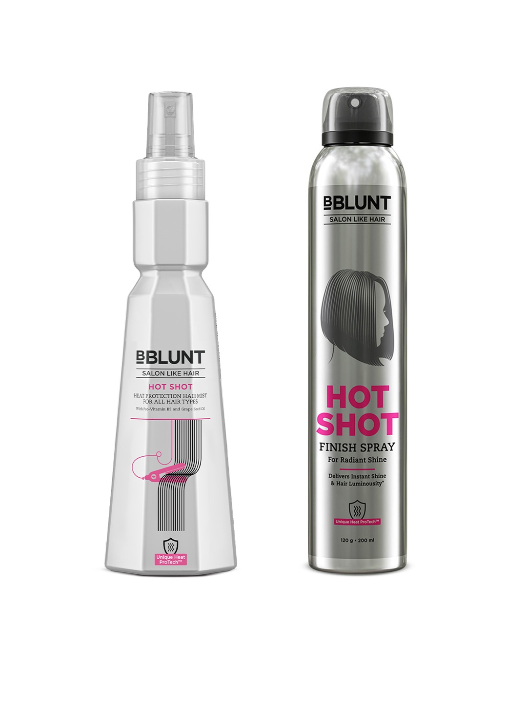 BBLUNT Set of Hot Shot Finish Hair Spray - 200 ml & Hot Shot Heat Protection Mist - 150 ml, Silver
BBLUNT Set of Hot Shot Finish Hair Spray - 200 ml & Hot Shot Heat Protection Mist - 150 ml, Silver