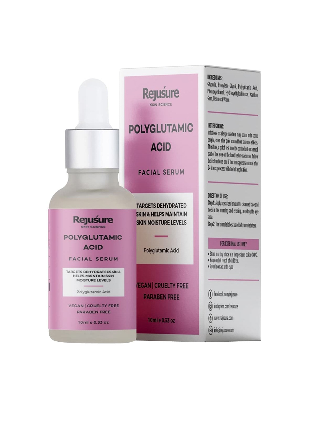 REJUSURE Skin Science Polyglutamic Acid Face Serum For Intense Hydration - 10ml, Pink
REJUSURE Skin Science Polyglutamic Acid Face Serum For Intense Hydration - 10ml, Pink