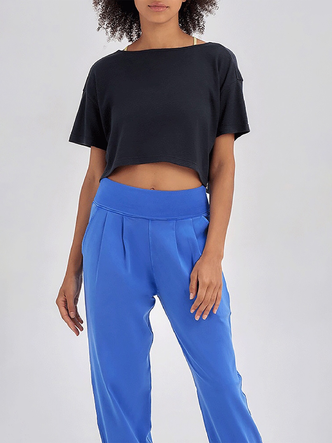LULU & SKY Cotton Boxy Crop Top, Black