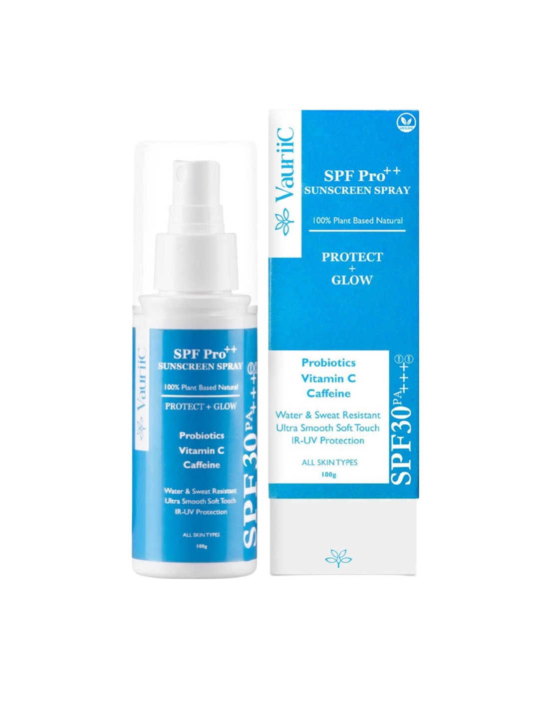 VauriiC Protect Glow SPF 30 PA+++ Sunscreen Spray with Probiotics Vit C Caffeine - 100g, Blue
VauriiC Protect Glow SPF 30 PA+++ Sunscreen Spray with Probiotics Vit C Caffeine - 100g, Blue