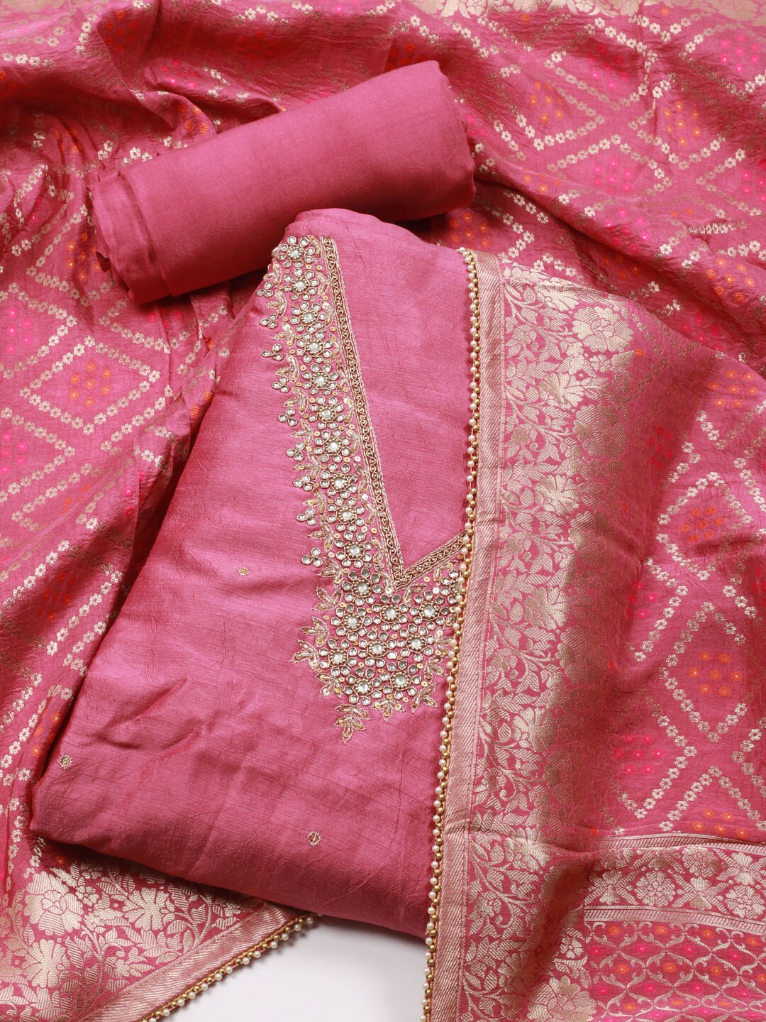 Meena Bazaar Embroidered Beads Beaded Stones Studded Art Silk Unstitched Dress Material, Pink
Meena Bazaar Embroidered Beads Beaded Stones Studded Art Silk Unstitched Dress Material, Pink