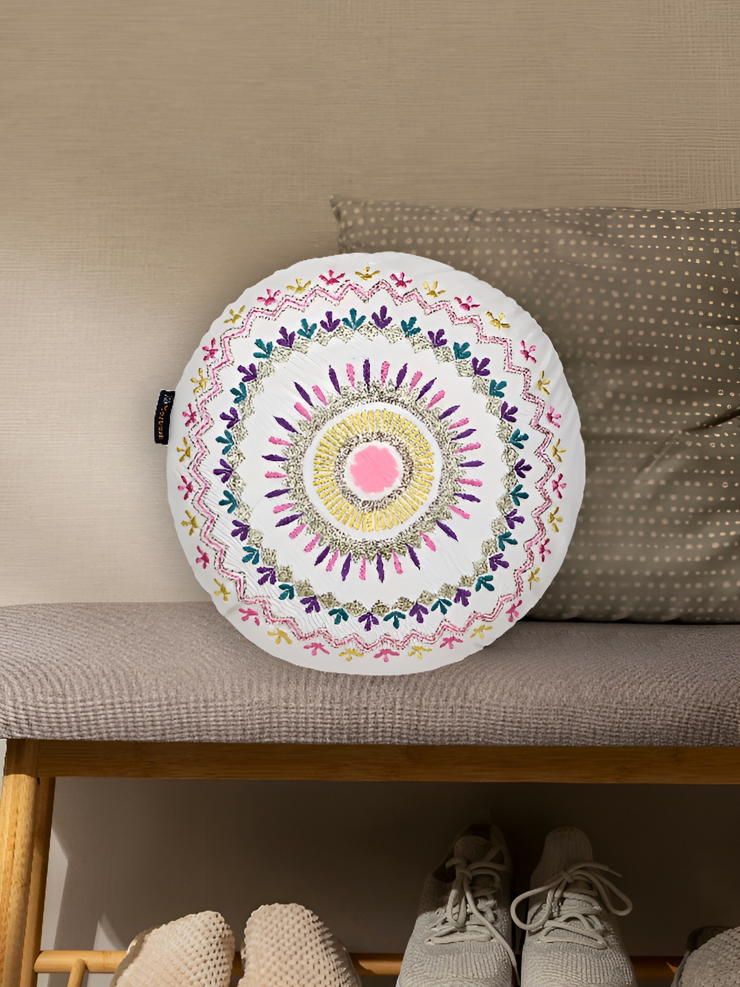 Mezposh Multicoloured Ethnic Motifs Mandala Embroidered Round Cushion Cover, Off white
Mezposh Multicoloured Ethnic Motifs Mandala Embroidered Round Cushion Cover, Off white